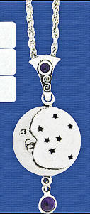 Moon & Stars Diffuser Pewter Pendant w/ Amethyst